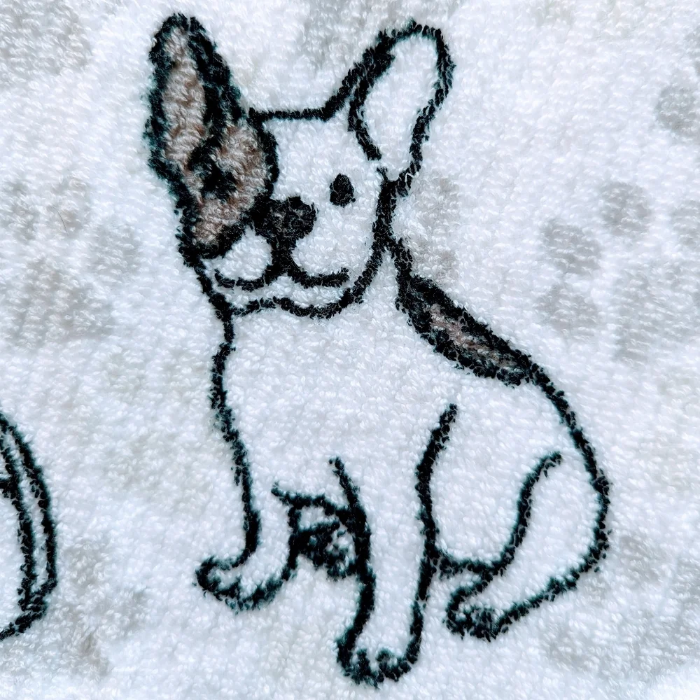Boston Terrier Frenchie Pug Dog Print Fingertip Towel Set Of Two White Black NWT - Picture 2 of 11